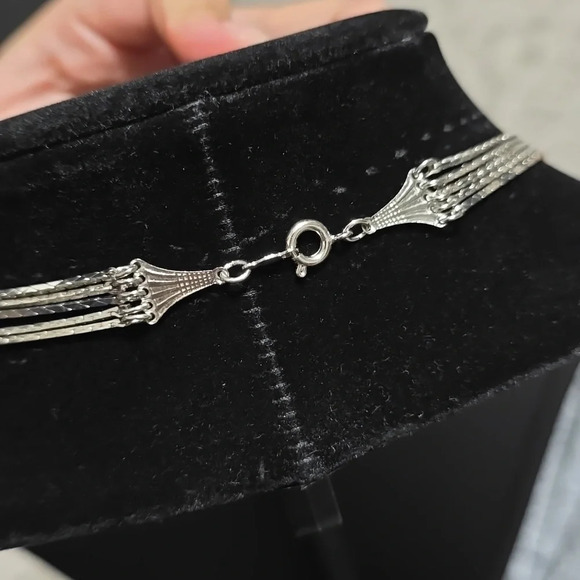 5-Layer Multi Strand Silver Tone Tiered Necklace, Like New, Formal, Single Clasp - Picture 6 of 14